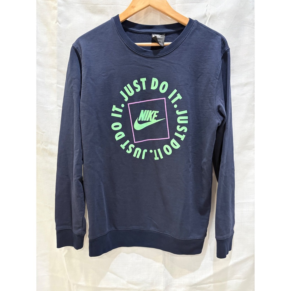 Nike‎ Mens Just Do It Graphic Crewneck Sweatshirt Navy Blue Large